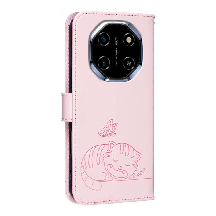 For Blackview SHARK 6 Cat Butterfly Embossed RFID Vegan Leather Phone Case with Strap