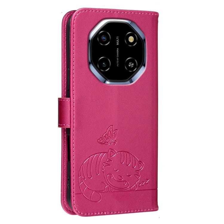 For Blackview SHARK 6 Cat Butterfly Embossed RFID Vegan Leather Phone Case with Strap
