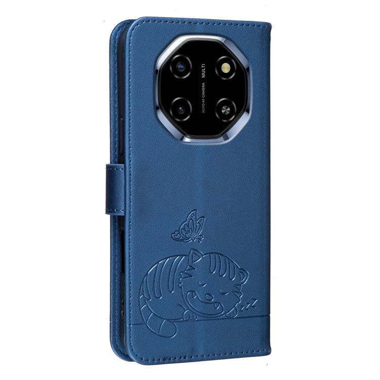 For Blackview SHARK 6 Cat Butterfly Embossed RFID Vegan Leather Phone Case with Strap