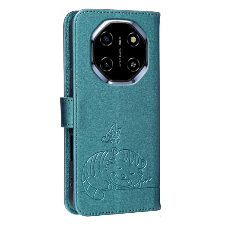 For Blackview SHARK 6 Cat Butterfly Embossed RFID Vegan Leather Phone Case with Strap