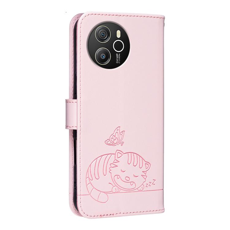 For Blackview SHARK 8 Cat Butterfly Embossed RFID Vegan Leather Phone Case with Strap
