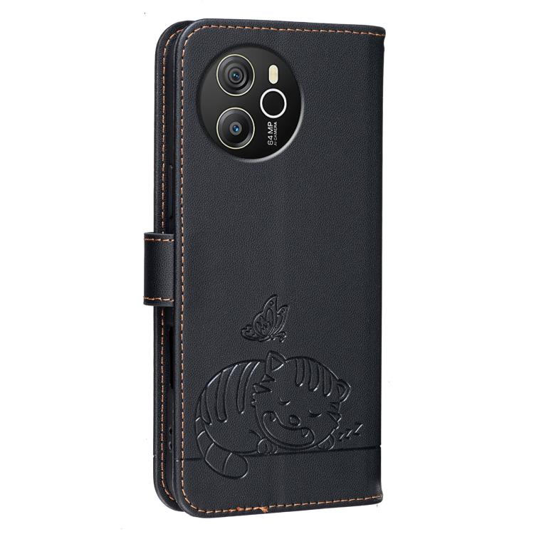 For Blackview SHARK 8 Cat Butterfly Embossed RFID Vegan Leather Phone Case with Strap