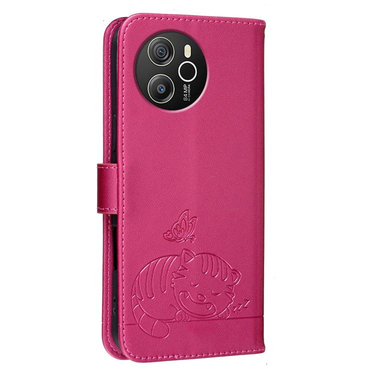 For Blackview SHARK 8 Cat Butterfly Embossed RFID Vegan Leather Phone Case with Strap