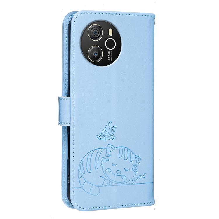 For Blackview SHARK 8 Cat Butterfly Embossed RFID Vegan Leather Phone Case with Strap