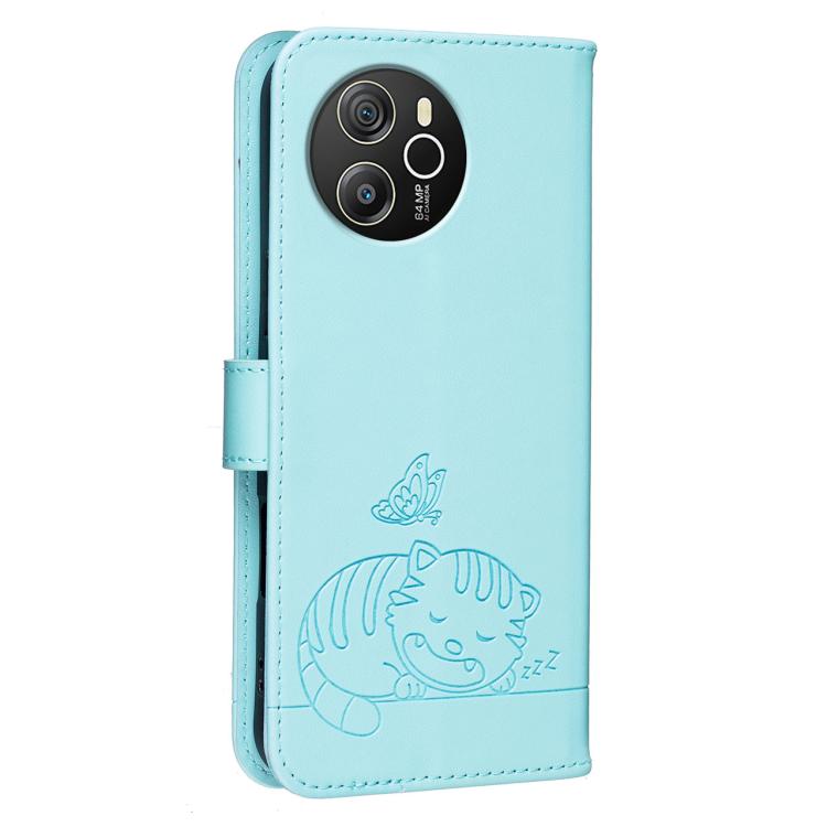 For Blackview SHARK 8 Cat Butterfly Embossed RFID Vegan Leather Phone Case with Strap