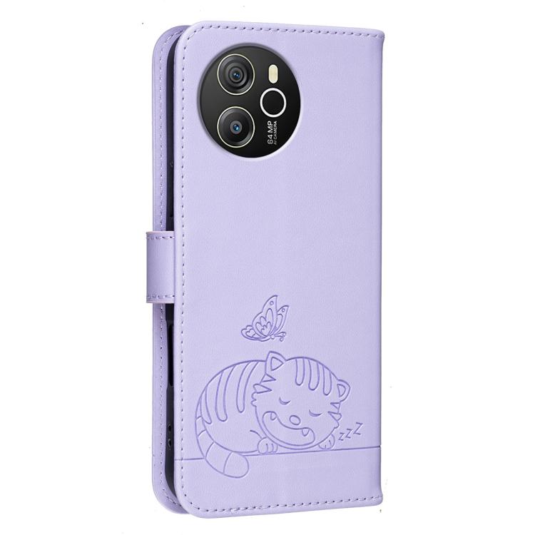 For Blackview SHARK 8 Cat Butterfly Embossed RFID Vegan Leather Phone Case with Strap