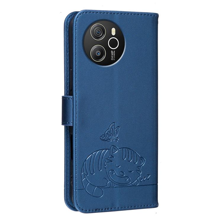 For Blackview SHARK 8 Cat Butterfly Embossed RFID Vegan Leather Phone Case with Strap