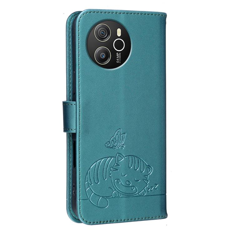 For Blackview SHARK 8 Cat Butterfly Embossed RFID Vegan Leather Phone Case with Strap