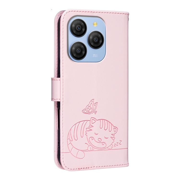For Blackview SHARK 9 Cat Butterfly Embossed RFID Vegan Leather Phone Case with Strap