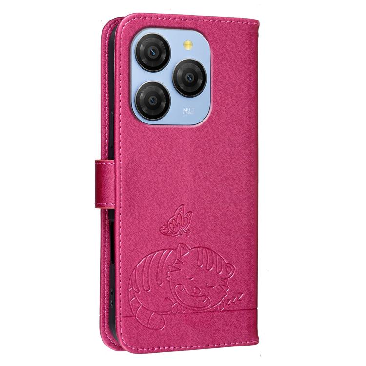 For Blackview SHARK 9 Cat Butterfly Embossed RFID Vegan Leather Phone Case with Strap