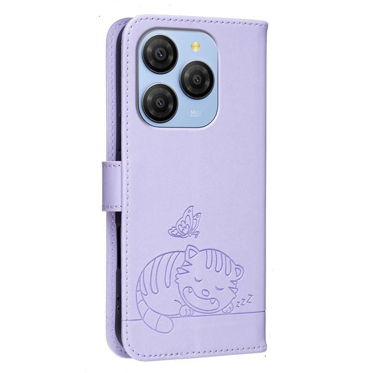 For Blackview SHARK 9 Cat Butterfly Embossed RFID Vegan Leather Phone Case with Strap