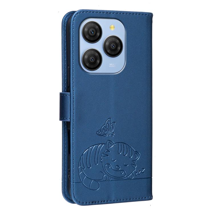 For Blackview SHARK 9 Cat Butterfly Embossed RFID Vegan Leather Phone Case with Strap