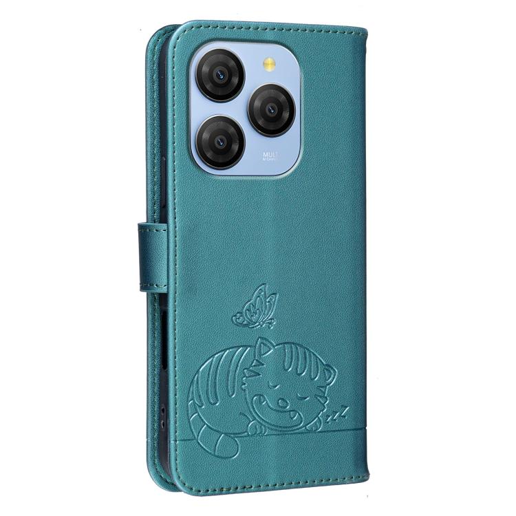 For Blackview SHARK 9 Cat Butterfly Embossed RFID Vegan Leather Phone Case with Strap