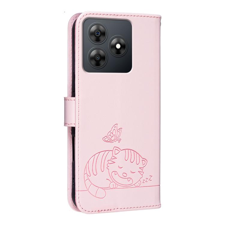 For Blackview WAVE 8 Cat Butterfly Embossed RFID Vegan Leather Phone Case with Strap