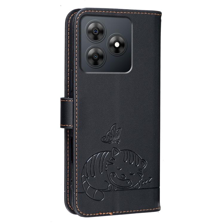 For Blackview WAVE 8 Cat Butterfly Embossed RFID Vegan Leather Phone Case with Strap