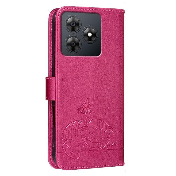 For Blackview WAVE 8 Cat Butterfly Embossed RFID Vegan Leather Phone Case with Strap