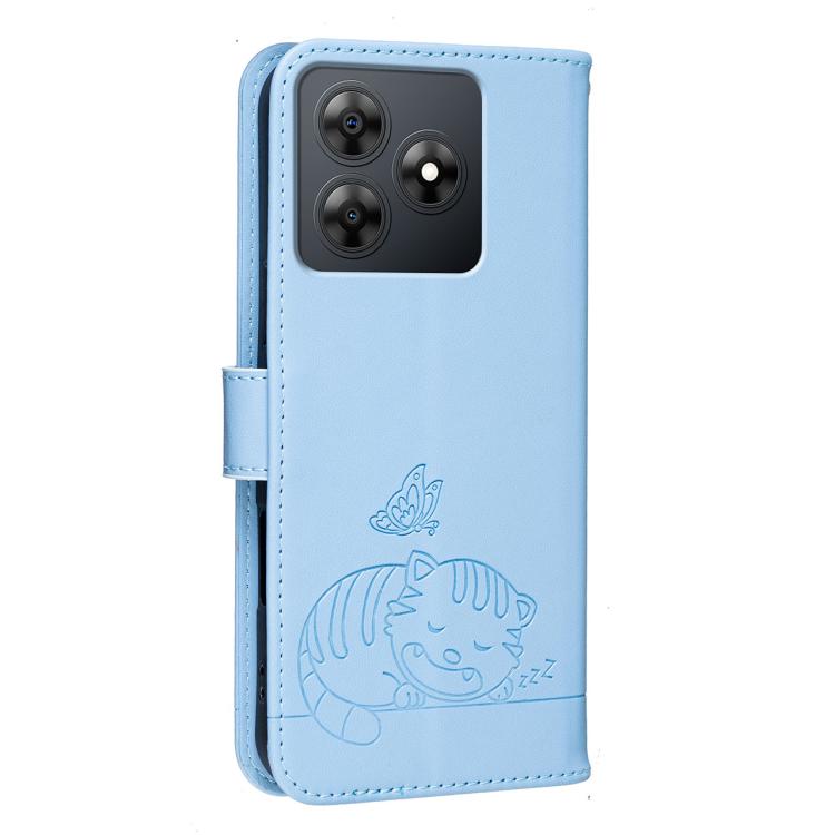 For Blackview WAVE 8 Cat Butterfly Embossed RFID Vegan Leather Phone Case with Strap