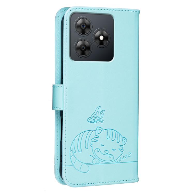 For Blackview WAVE 8 Cat Butterfly Embossed RFID Vegan Leather Phone Case with Strap