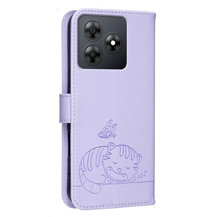 For Blackview WAVE 8 Cat Butterfly Embossed RFID Vegan Leather Phone Case with Strap