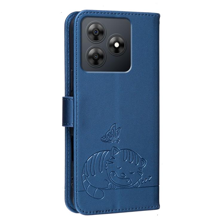 For Blackview WAVE 8 Cat Butterfly Embossed RFID Vegan Leather Phone Case with Strap