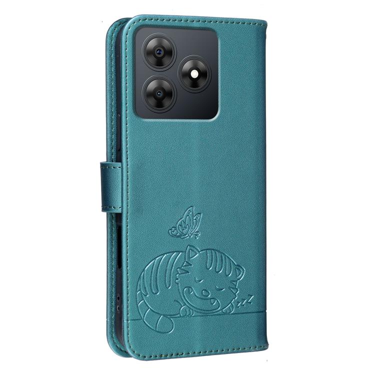 For Blackview WAVE 8 Cat Butterfly Embossed RFID Vegan Leather Phone Case with Strap