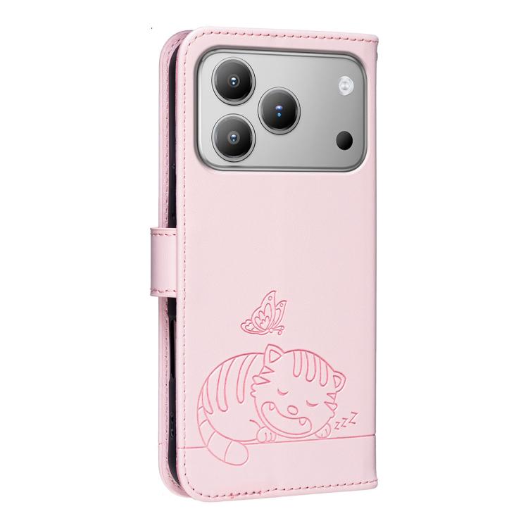For Blackview WAVE 7C Cat Butterfly Embossed RFID Vegan Leather Phone Case with Strap