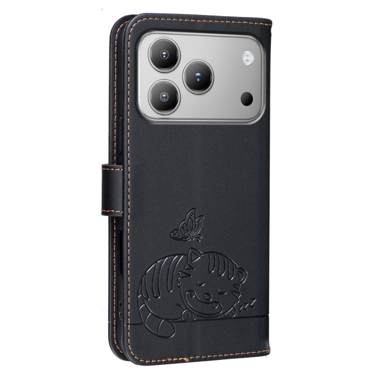 For Blackview WAVE 7C Cat Butterfly Embossed RFID Vegan Leather Phone Case with Strap