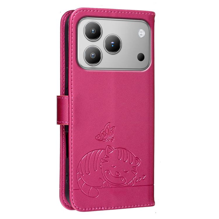 For Blackview WAVE 7C Cat Butterfly Embossed RFID Vegan Leather Phone Case with Strap