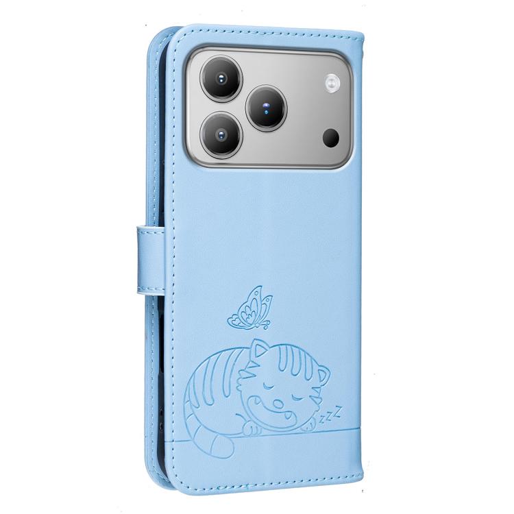 For Blackview WAVE 7C Cat Butterfly Embossed RFID Vegan Leather Phone Case with Strap