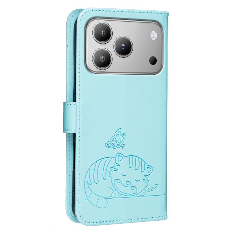 For Blackview WAVE 7C Cat Butterfly Embossed RFID Vegan Leather Phone Case with Strap