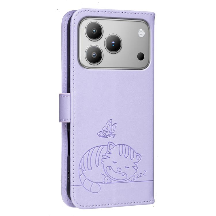 For Blackview WAVE 7C Cat Butterfly Embossed RFID Vegan Leather Phone Case with Strap