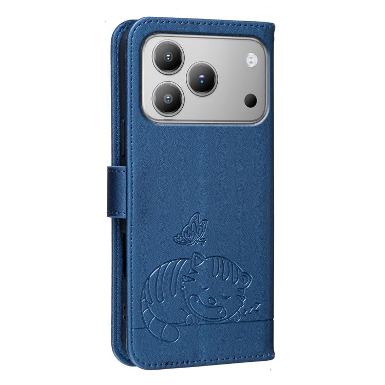 For Blackview WAVE 7C Cat Butterfly Embossed RFID Vegan Leather Phone Case with Strap