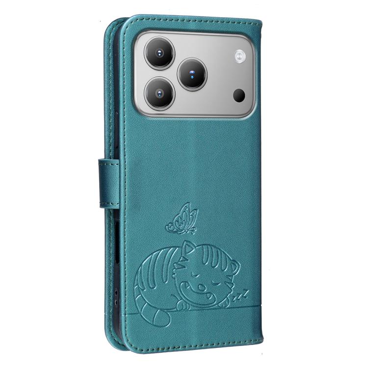 For Blackview WAVE 7C Cat Butterfly Embossed RFID Vegan Leather Phone Case with Strap