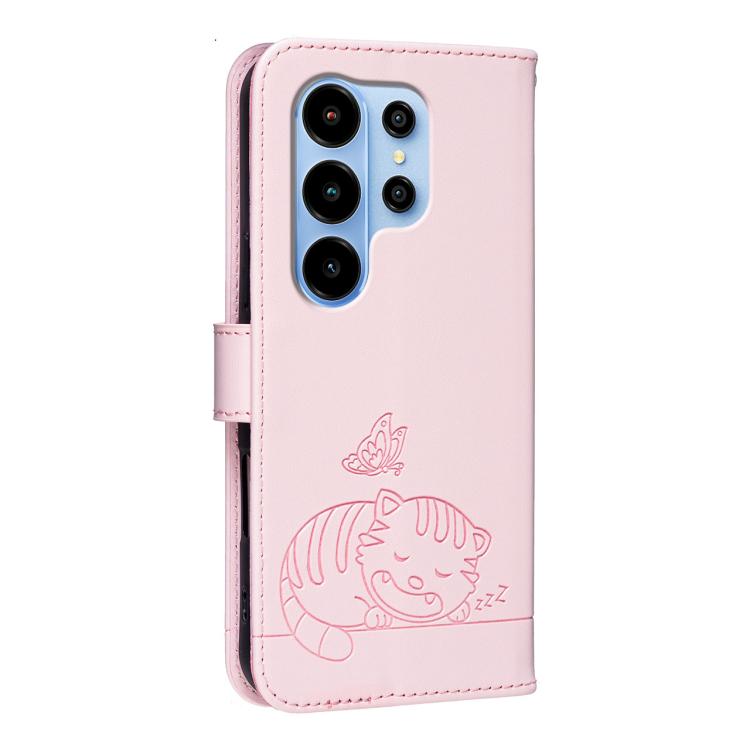 For Blackview WAVE 10 Cat Butterfly Embossed RFID Vegan Leather Phone Case with Strap