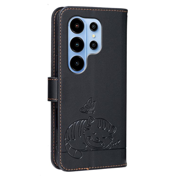 For Blackview WAVE 10 Cat Butterfly Embossed RFID Vegan Leather Phone Case with Strap