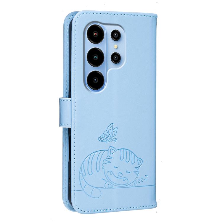 For Blackview WAVE 10 Cat Butterfly Embossed RFID Vegan Leather Phone Case with Strap