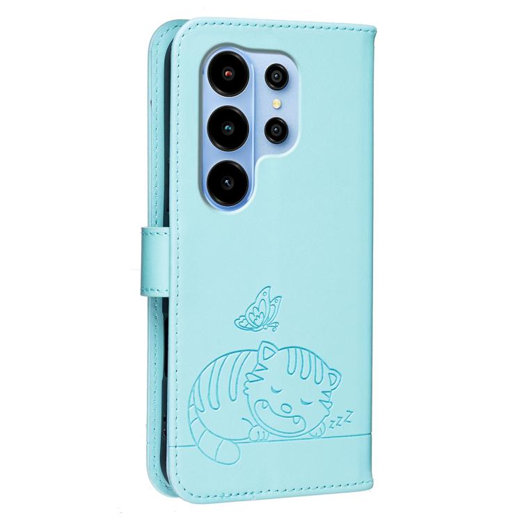 For Blackview WAVE 10 Cat Butterfly Embossed RFID Vegan Leather Phone Case with Strap