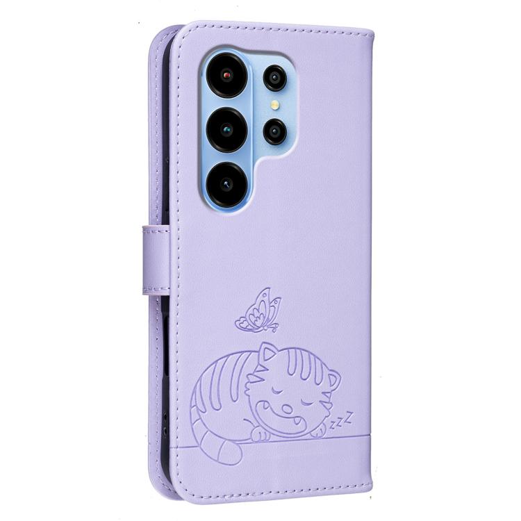 For Blackview WAVE 10 Cat Butterfly Embossed RFID Vegan Leather Phone Case with Strap