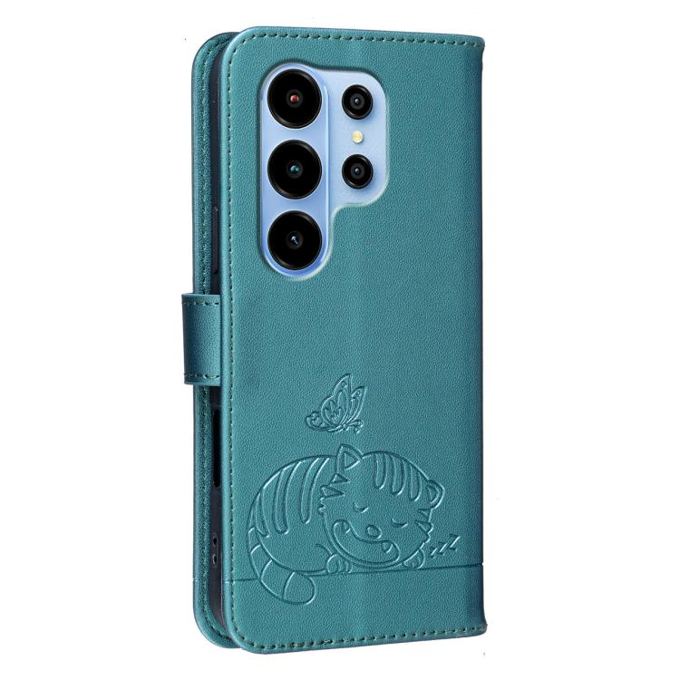 For Blackview WAVE 10 Cat Butterfly Embossed RFID Vegan Leather Phone Case with Strap