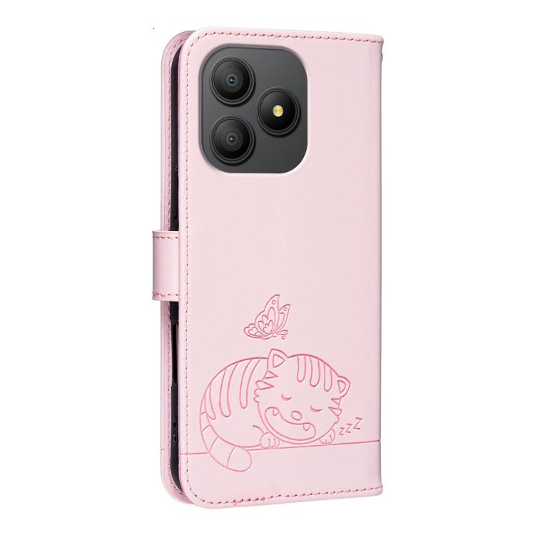 For Blackview WAVE 9C Cat Butterfly Embossed RFID Vegan Leather Phone Case with Strap