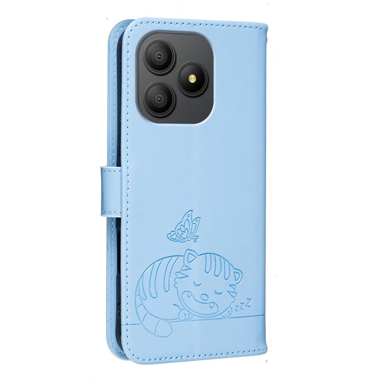 For Blackview WAVE 9C Cat Butterfly Embossed RFID Vegan Leather Phone Case with Strap