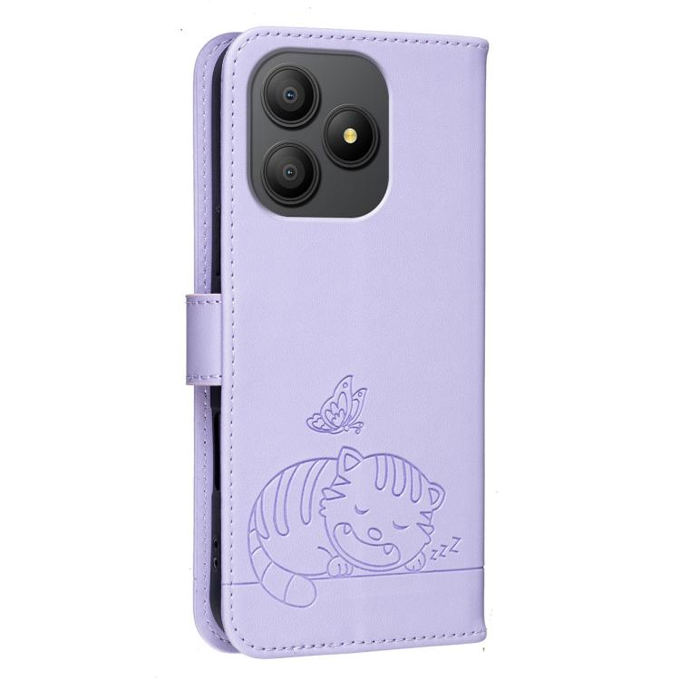 For Blackview WAVE 9C Cat Butterfly Embossed RFID Vegan Leather Phone Case with Strap