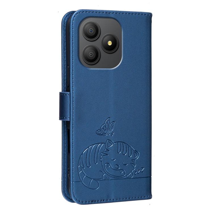 For Blackview WAVE 9C Cat Butterfly Embossed RFID Vegan Leather Phone Case with Strap