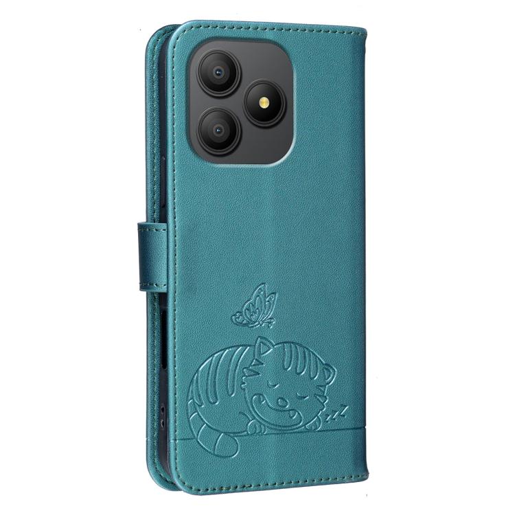 For Blackview WAVE 9C Cat Butterfly Embossed RFID Vegan Leather Phone Case with Strap