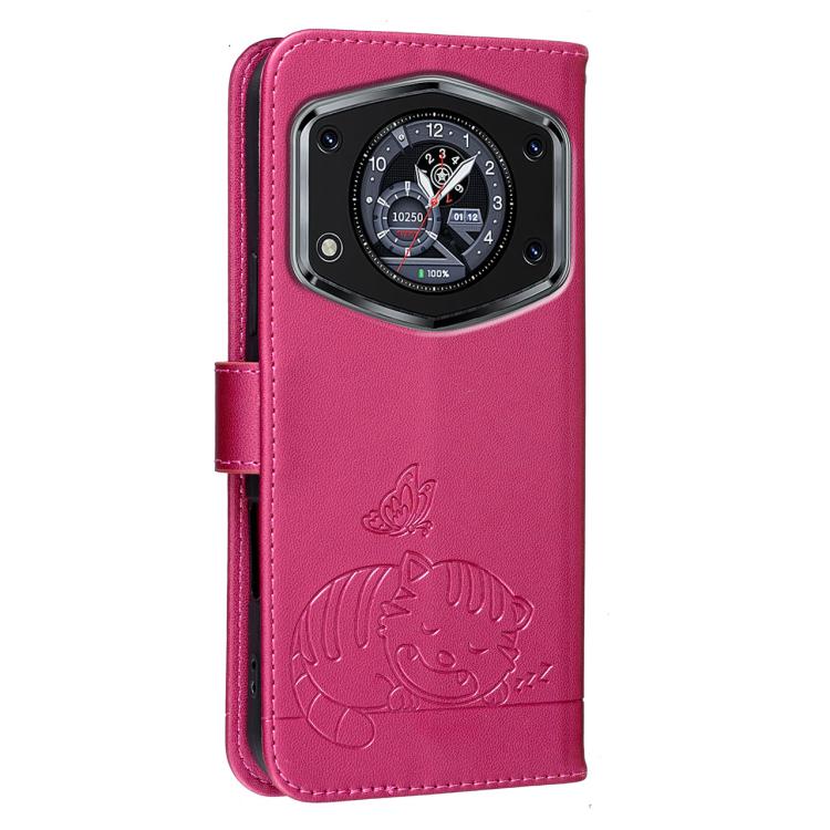 For Cubot A30 Cat Butterfly Embossed RFID Vegan Leather Phone Case with Strap