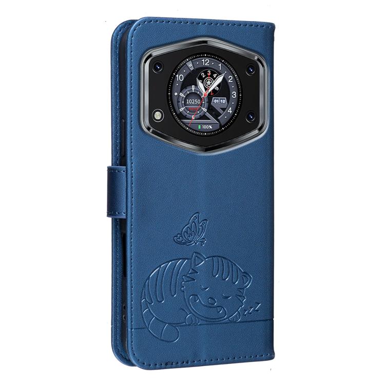 For Cubot A30 Cat Butterfly Embossed RFID Vegan Leather Phone Case with Strap