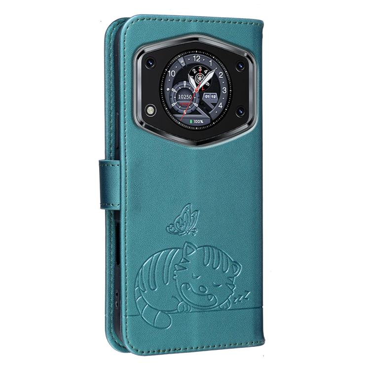 For Cubot A30 Cat Butterfly Embossed RFID Vegan Leather Phone Case with Strap