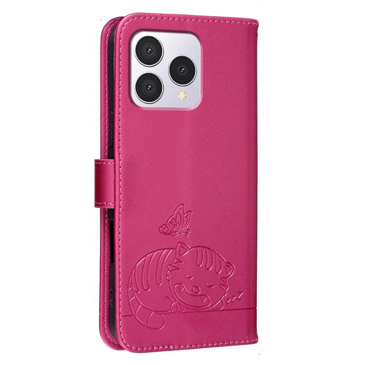 For Cubot A40 Cat Butterfly Embossed RFID Vegan Leather Phone Case with Strap