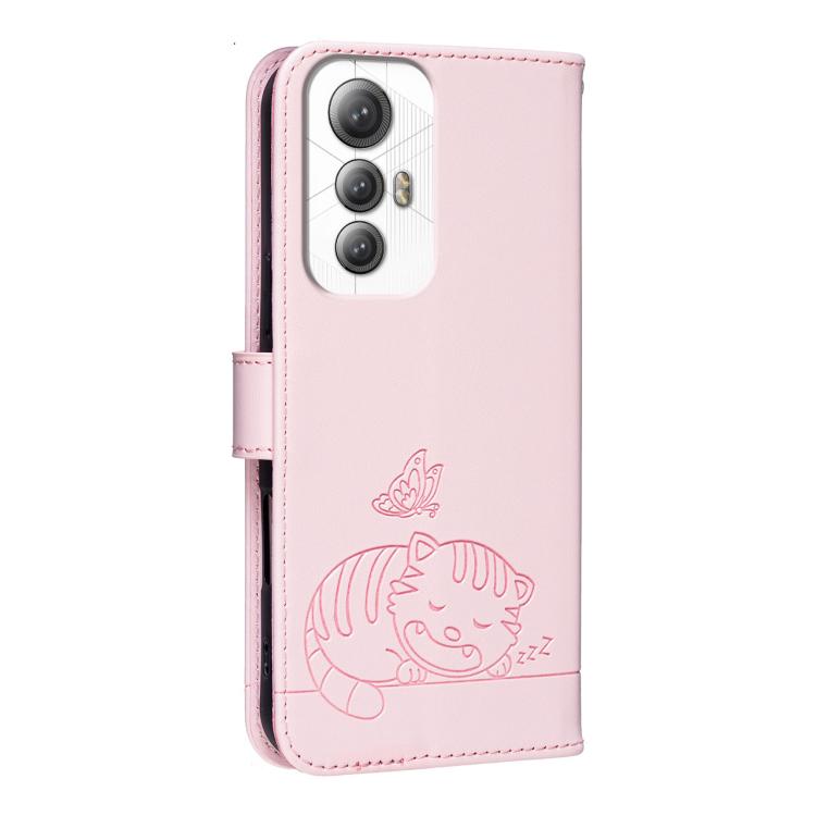 For Cubot Max 5 Cat Butterfly Embossed RFID Vegan Leather Phone Case with Strap