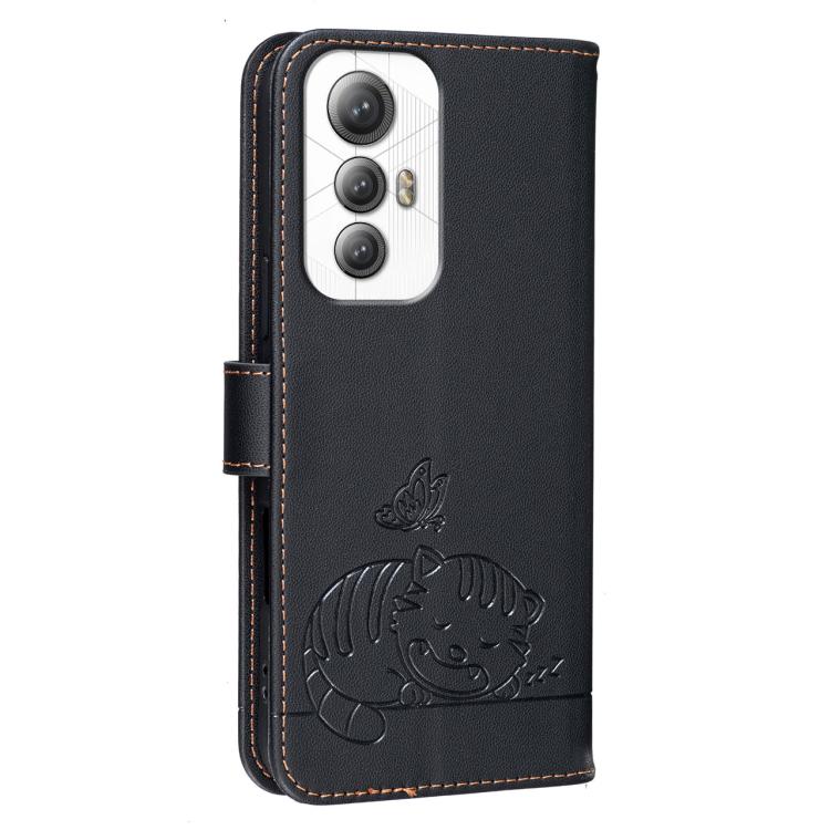 For Cubot Max 5 Cat Butterfly Embossed RFID Vegan Leather Phone Case with Strap